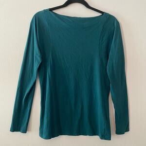 Demylee New York Women's size Medium Aqua Blue Wide Neck Long Sleeve Shirt